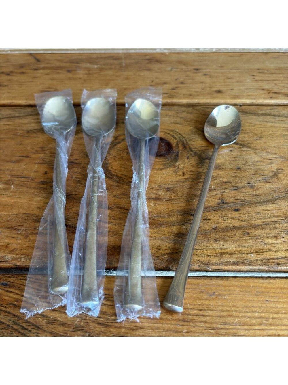 Set Of 4 Thailand Brass Iced  Teaspoons Vintage 7.5in Long Gold Color